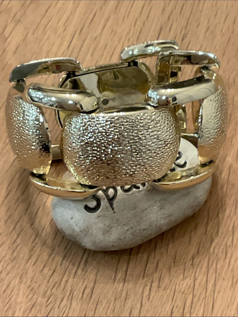 Vintage Gold-Tone Link Bracelet With Chunky Geometric And Pebbled Dome Links